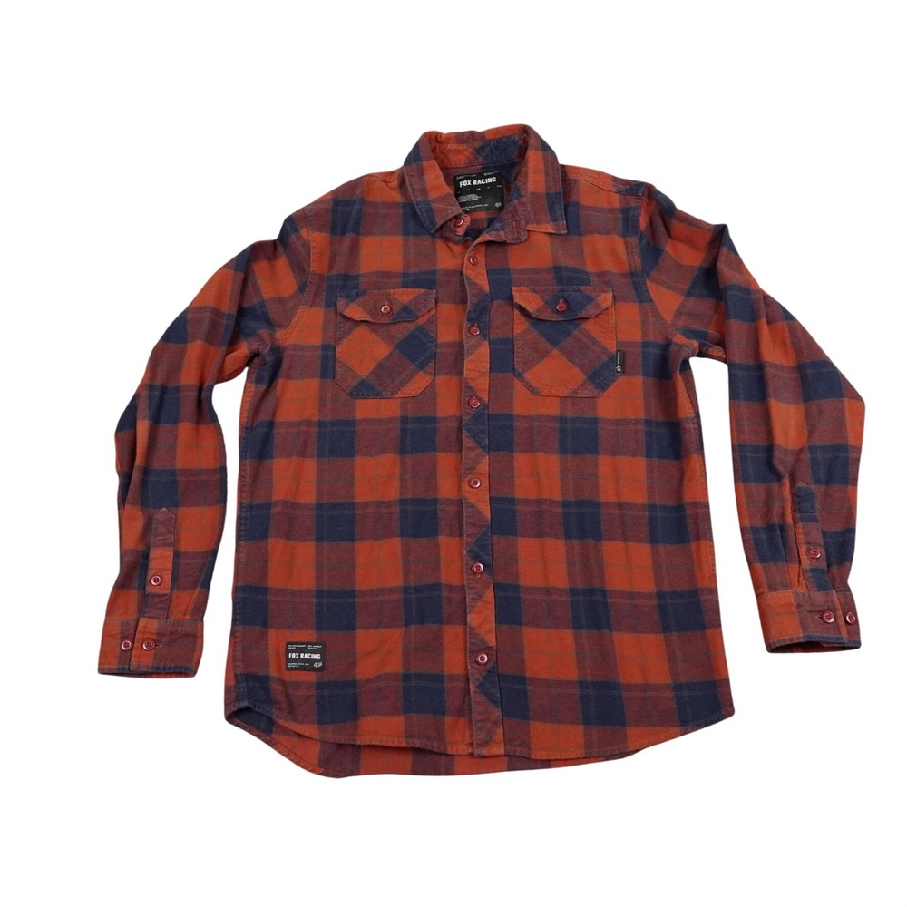 Fox Racing Flannel Traildust 2 Shirt Mens Large Orange Plaid Long Sleeve Hunting